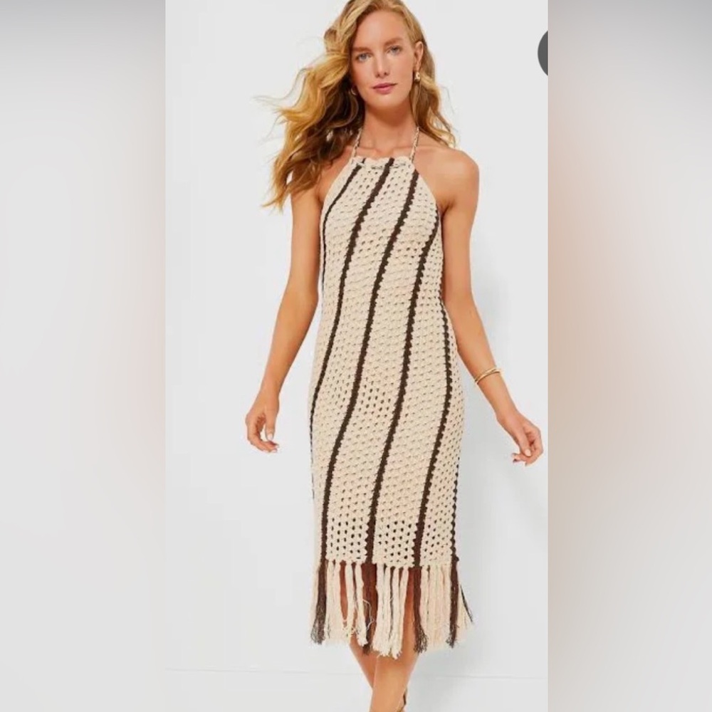 Moon River crotchet fringe halter mini dress XS worn once